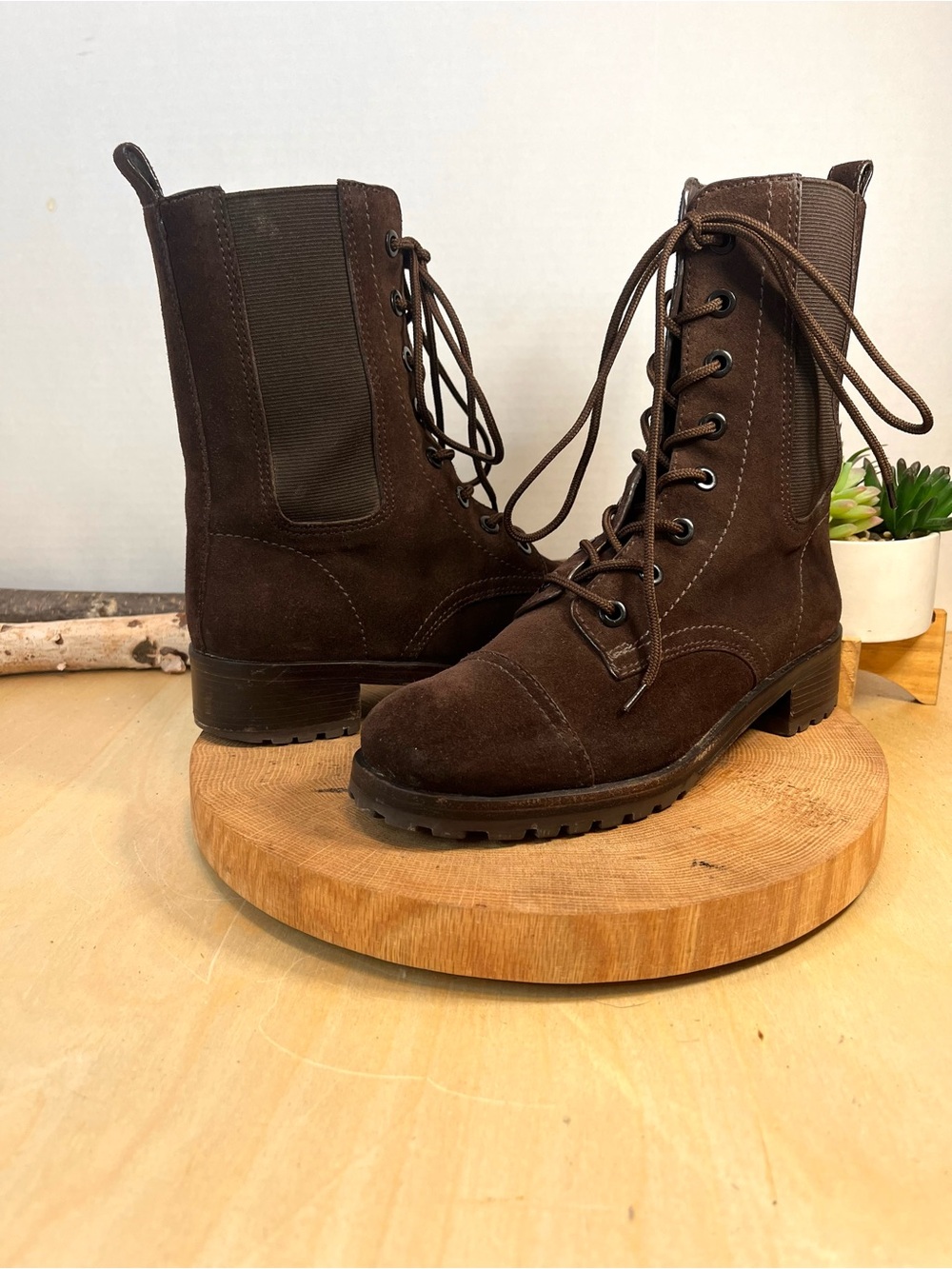 Tory Burch Brown Suede Broome Combat Boots Size 8